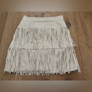 Mi Ami Cream Fringe Mini Skirt